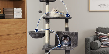 Large Grey Cat Tree Tower Condo with Scratching Post Bed