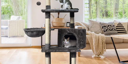 Large Grey Cat Tree Tower Condo with Scratching Post Bed