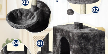 Large Grey Cat Tree Tower Condo with Scratching Post Bed