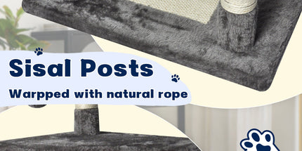 Large Grey Cat Tree Tower Condo with Scratching Post Bed