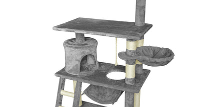 Grey Cat Tree Tower Condo Scratching Post Bed Stand 1.4M