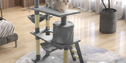 Grey Cat Tree Tower Condo Scratching Post Bed Stand 1.4M
