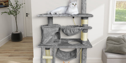 Grey Cat Tree Tower Condo Scratching Post Bed Stand 1.4M