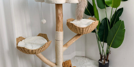 Cat Tree Scratcher Plush Sisal Willow Wood w Basket Cushion
