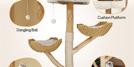 Cat Tree Scratcher Plush Sisal Willow Wood w Basket Cushion