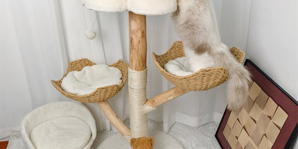 Cat Tree Scratcher Plush Sisal Willow Wood w Basket Cushion