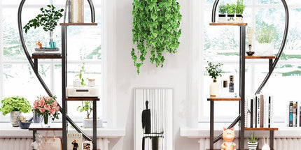 6 Tier Corner Plant Stand Metal & MDF Ladder Shelf Rack