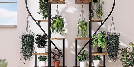 6 Tier Corner Plant Stand Metal & MDF Ladder Shelf Rack