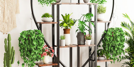 6 Tier Corner Plant Stand Metal & MDF Ladder Shelf Rack