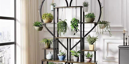 6 Tier Corner Plant Stand Metal & MDF Ladder Shelf Rack
