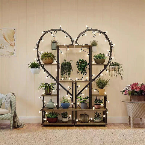 6 Tier Corner Plant Stand Metal & MDF Ladder Shelf Rack