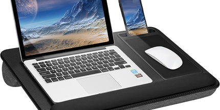 Portable Laptop Desk with Device Ledge, Mouse Pad and Phone Holder for Home Office (Black, 43cm)