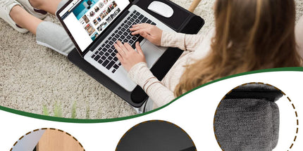 Portable Laptop Desk with Device Ledge, Mouse Pad and Phone Holder for Home Office (Black, 43cm)