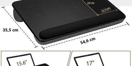 Portable Laptop Desk with Device Ledge, Mouse Pad and Phone Holder for Home Office (Black, 43cm)