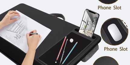 Portable Laptop Desk with Device Ledge, Mouse Pad and Phone Holder for Home Office (Black, 43cm)