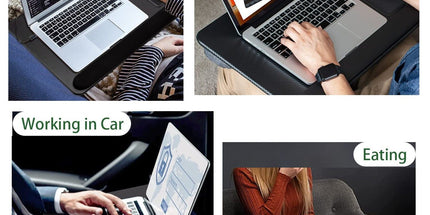 Portable Laptop Desk with Device Ledge, Mouse Pad and Phone Holder for Home Office (Black, 43cm)
