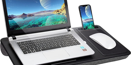 Portable Laptop Desk with Device Ledge, Mouse Pad and Phone Holder for Home Office (Black, 40cm)