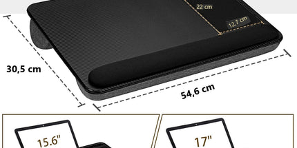 Portable Laptop Desk with Device Ledge, Mouse Pad and Phone Holder for Home Office (Black, 40cm)