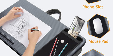 Portable Laptop Desk with Device Ledge, Mouse Pad and Phone Holder for Home Office (Silver, 40cm)