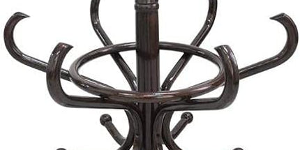 Brown Coat Rack with Stand Wooden Hat and 12 Hooks Hanger Walnut tree