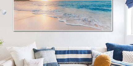 Wall Art 60cmx120cm Ocean and Beach White Frame Canvas