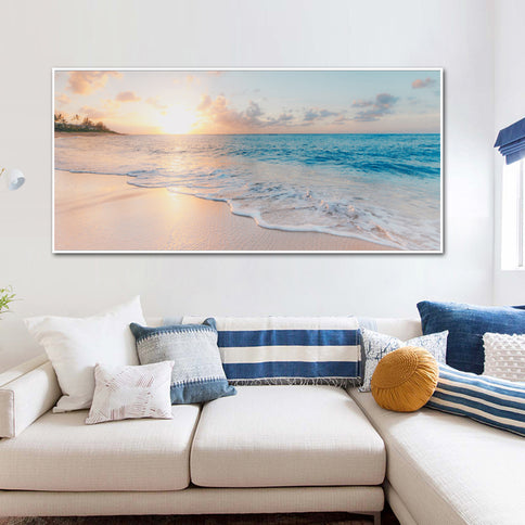 Wall Art 60cmx120cm Ocean & Beach White Frame Canvas