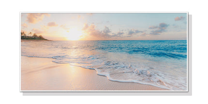 Wall Art 60cmx120cm Ocean and Beach White Frame Canvas