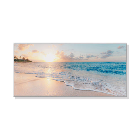 Wall Art 60cmx120cm Ocean & Beach White Frame Canvas
