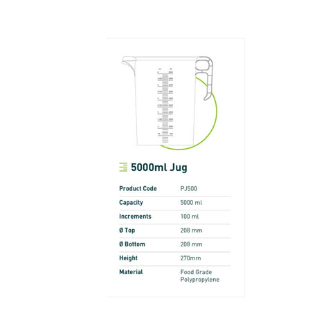 10x 5L Measuring Jug Clear Plastic Propylene Food Grade BPA 5 Pro-Jug