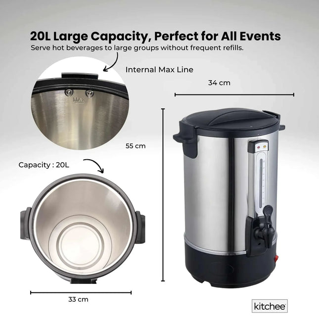 Kitchee 20L Electric Water Boiler Stainless Steel Commercial Urn