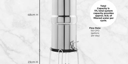 Orku 17L Gravity Benchtop Water Filter System - Stainless Steel