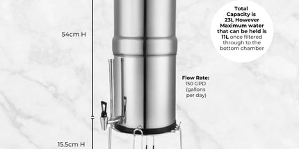 Orku 23L Gravity Benchtop Water Filter System with Gauge - Stainless Steel