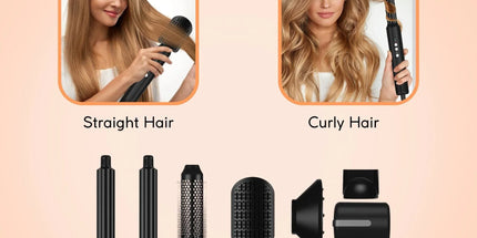 Ellie & Ruby 7-in-1 Hot Air Hair Styler 1400W Dryer Brush Curler Black