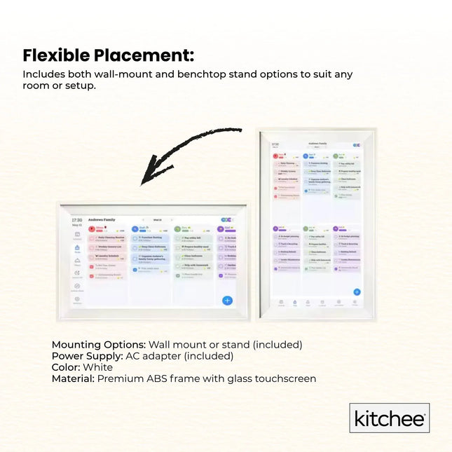 Kitchee 10" Digital Calendar Smart Family Planner - 25.5cm Touchscreen White