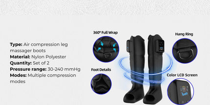 Orku Cordless Full Leg Air Compression Massager Boots - Rechargeable Medium