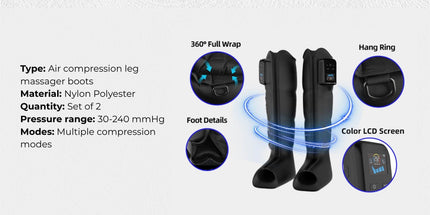Orku Cordless Full Leg Air Compression Massager Boots - Rechargeable Large