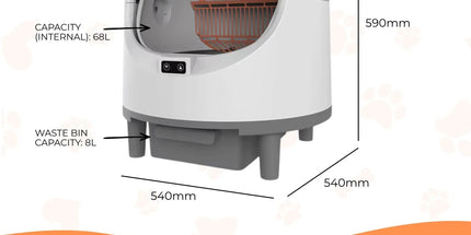 Rooster Farms Smart Cat Litter Box Automatic WiFi Self Cleaning Tray 68L