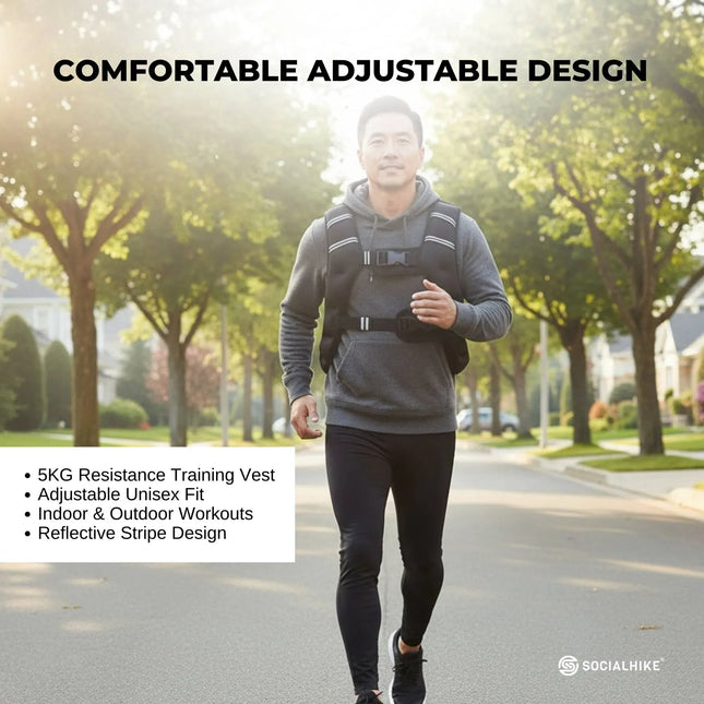 Social Hike 5Kg Weighted Vest Adjustable Fit For Running Walking Training