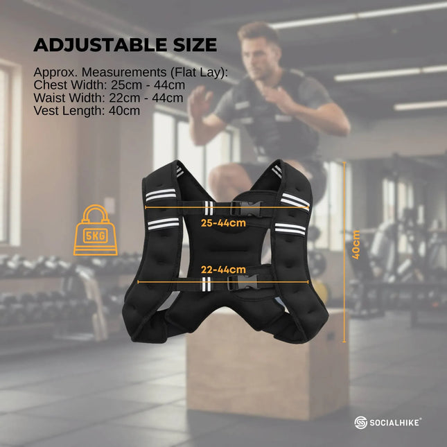 Social Hike 5Kg Weighted Vest Adjustable Fit For Running Walking Training