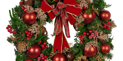 Christabelle 56cm Christmas Wreath Lush Green Holiday Door Wreath with Red Berries, Baubles & Pine Cones Pre-Decorated Festive Wall or Front Door Decoration