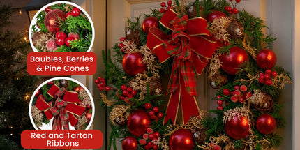 Christabelle 56cm Christmas Wreath Lush Green Holiday Door Wreath with Red Berries, Baubles & Pine Cones Pre-Decorated Festive Wall or Front Door Decoration