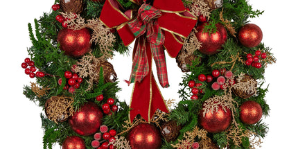 Christabelle 56cm Christmas Wreath Lush Green Holiday Door Wreath with Red Berries, Baubles & Pine Cones Pre-Decorated Festive Wall or Front Door Decoration