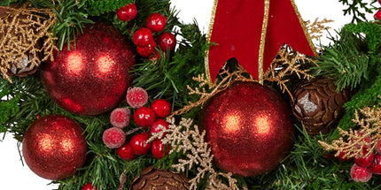 Christabelle 56cm Christmas Wreath Lush Green Holiday Door Wreath with Red Berries, Baubles & Pine Cones Pre-Decorated Festive Wall or Front Door Decoration