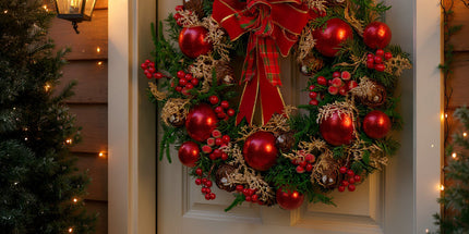 Christabelle 56cm Christmas Wreath Lush Green Holiday Door Wreath with Red Berries, Baubles & Pine Cones Pre-Decorated Festive Wall or Front Door Decoration