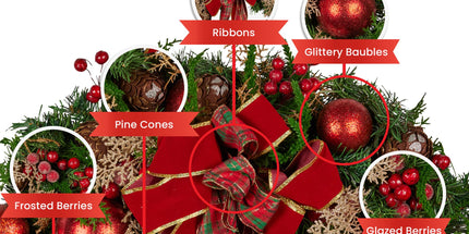 Christabelle 56cm Christmas Wreath Lush Green Holiday Door Wreath with Red Berries, Baubles & Pine Cones Pre-Decorated Festive Wall or Front Door Decoration