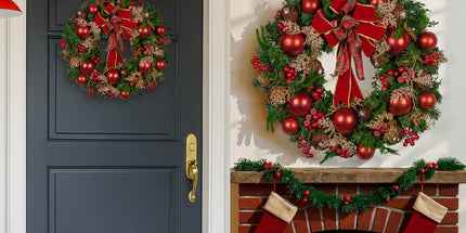 Christabelle 56cm Christmas Wreath Lush Green Holiday Door Wreath with Red Berries, Baubles & Pine Cones Pre-Decorated Festive Wall or Front Door Decoration