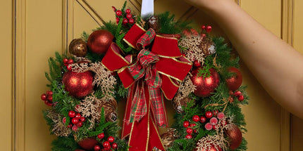 Christabelle 56cm Christmas Wreath Lush Green Holiday Door Wreath with Red Berries, Baubles & Pine Cones Pre-Decorated Festive Wall or Front Door Decoration
