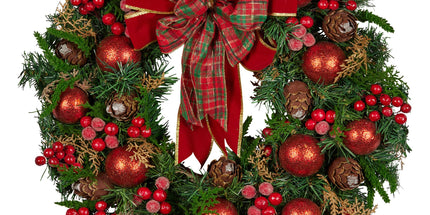 Christabelle Stunning 71cm Christmas Wreath Lush Red Baubles Berries Pine Cones and Bow Front Door Decoration