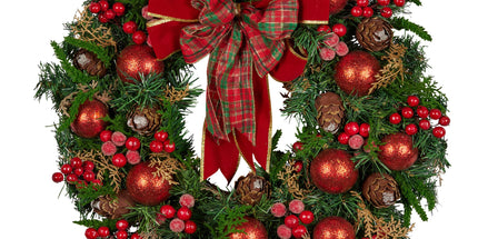 Christabelle Stunning 71cm Christmas Wreath Lush Red Baubles Berries Pine Cones and Bow Front Door Decoration