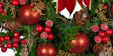 Christabelle Stunning 71cm Christmas Wreath Lush Red Baubles Berries Pine Cones and Bow Front Door Decoration